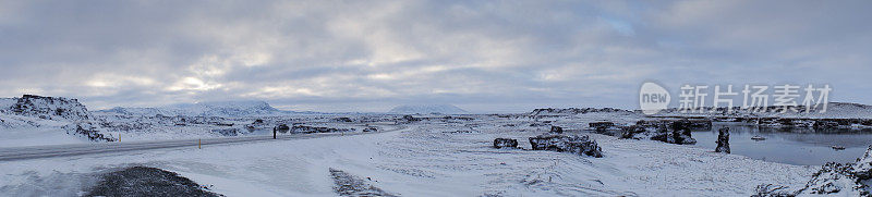 冰岛冬季全景火山风景在Myvatn