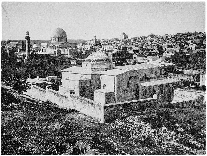 世界著名景点的古老照片:耶路撒冷，巴勒斯坦