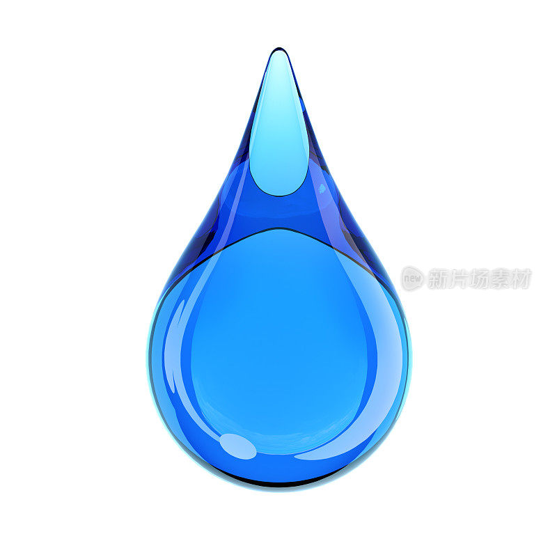 蓝色水滴在白色背景的3d渲染