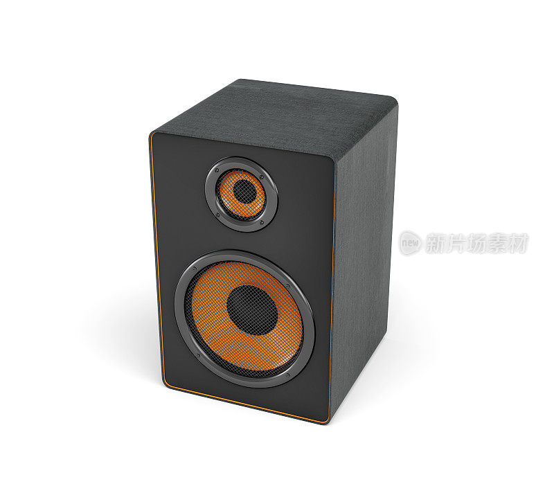 一个大的黑色立体声盒子与两个圆形扬声器在白色背景的3d渲染