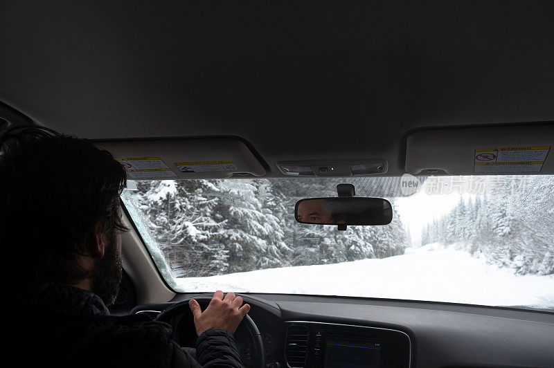 冬天在下雪的路上开车