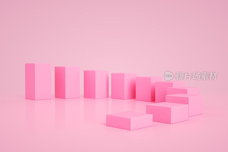 3D空白立方体产品站，讲台上粉红色的背景，几何形状抽象的最小背景