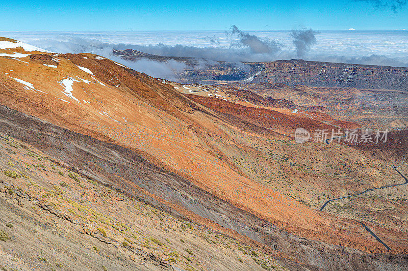 从西班牙特内里费岛的埃尔泰达火山俯瞰