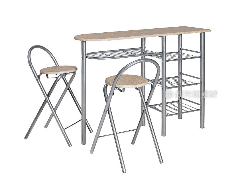 现代木桌与两把椅子孤立在白色背景上