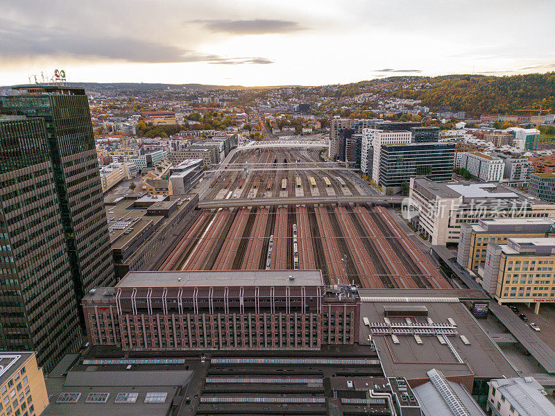 挪威奥斯陆中央火车站鸟瞰图
