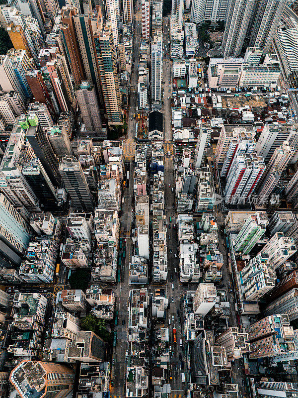 香港九龙日的无人机鸟瞰图