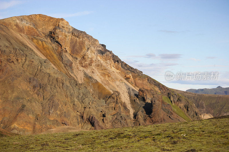 冰岛Laugevegur步道起点的Landmannalaugar周围起伏的、色彩斑斓的山脉