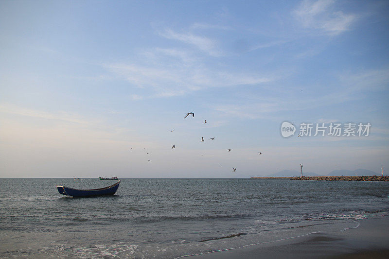 海鸥在波涛的怒吼中低飞