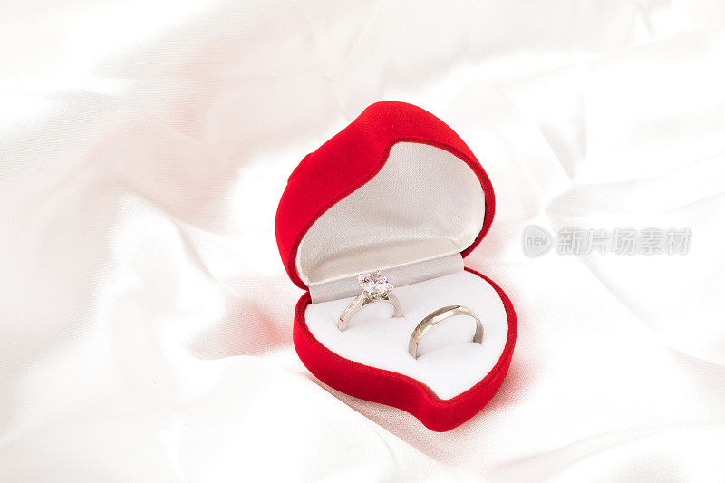 结婚戒指放在礼品盒里