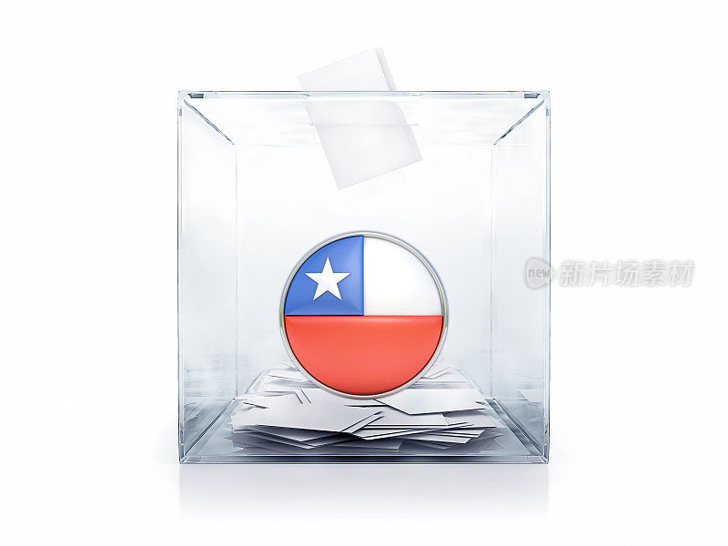 带有智利国旗和选票的投票箱