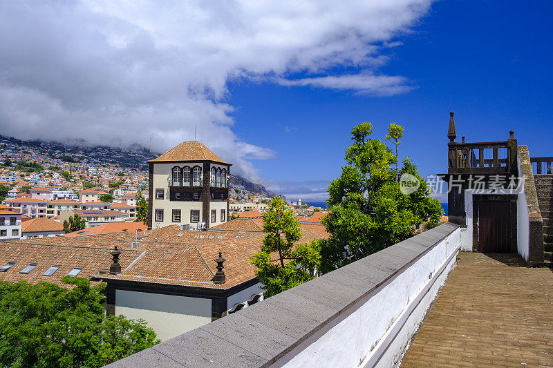马德拉岛首府芬查尔的屋顶全景在夏天