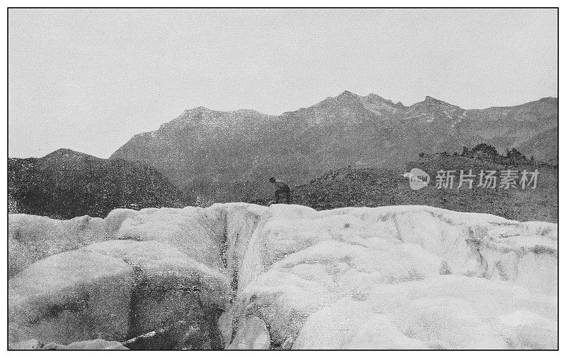 美国古老的黑白照片:考利特冰川，纹身山