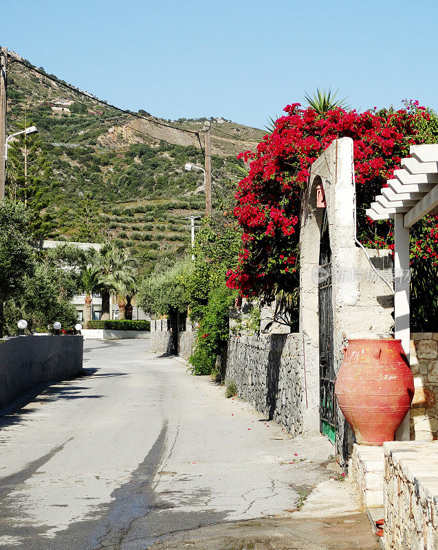 希腊九重葛中的传统街道