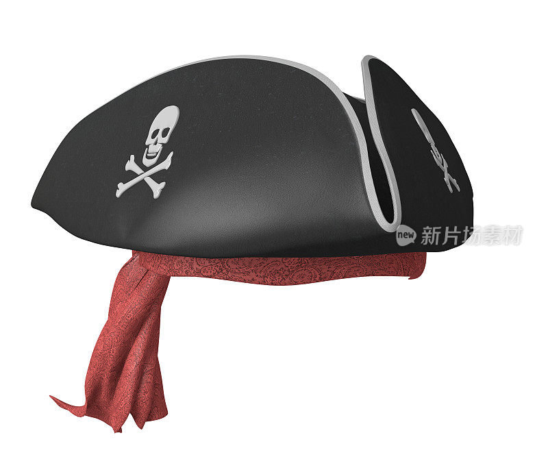 有骷髅头和红色大手帕的海盗三角帽