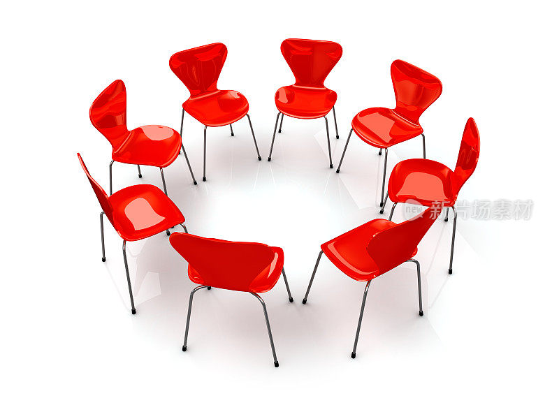 白色背景下的圆形红色椅子