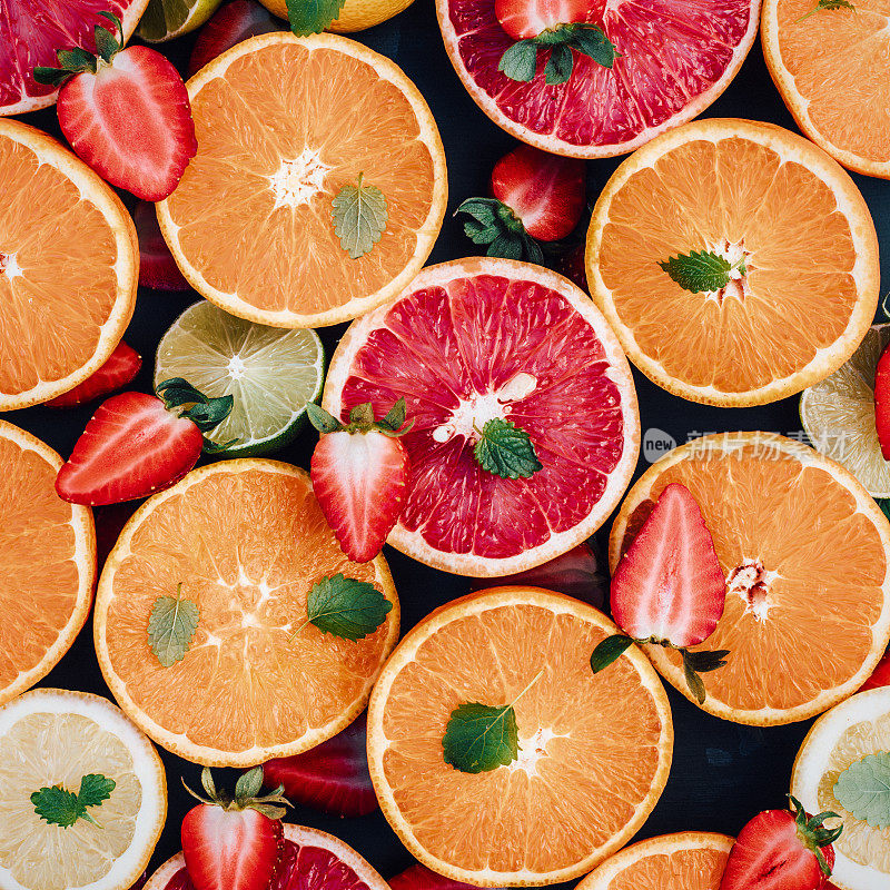 柑橘类水果排列