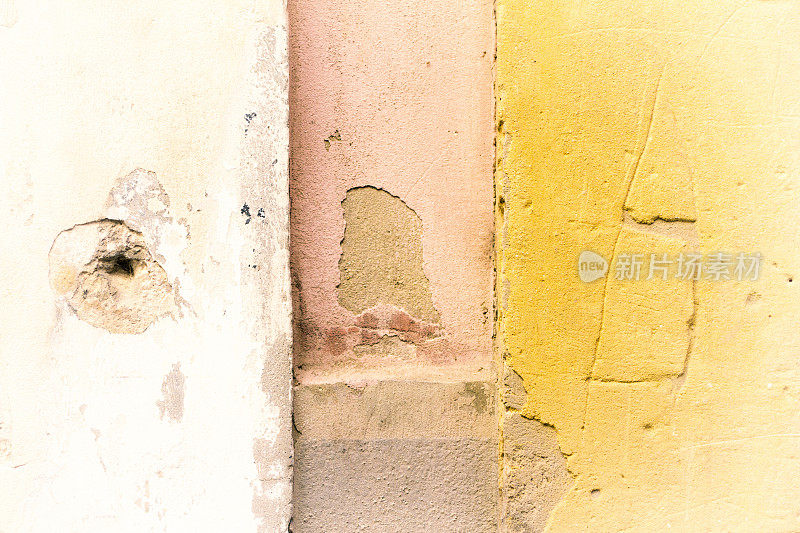黄白粉斑驳的西西里墙背景纹理