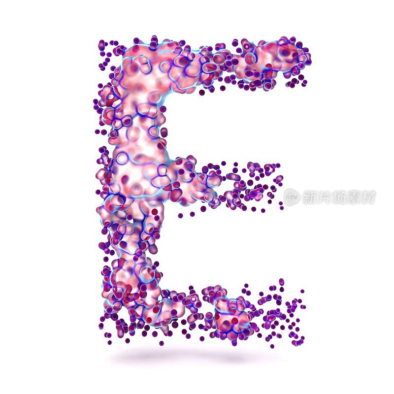 3D字母E与抽象的生物纹理