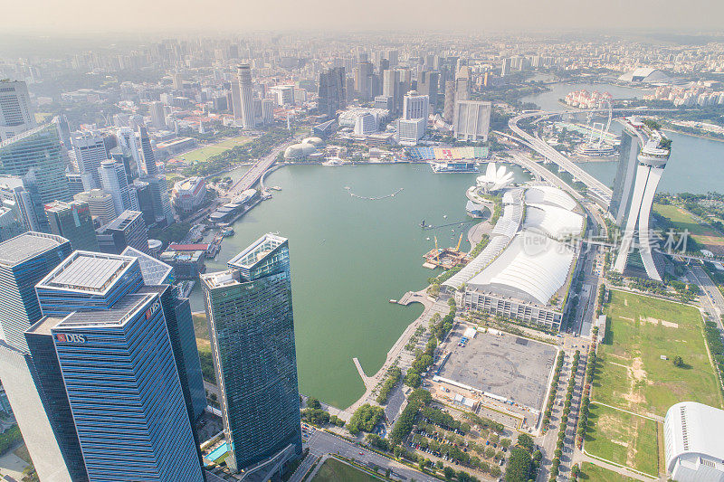 空中视野的城市天际线在新加坡市中心CBD中心