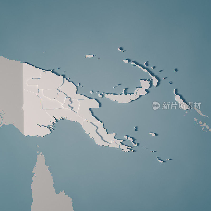巴布亚新几内亚国家地图行政区划3D渲染