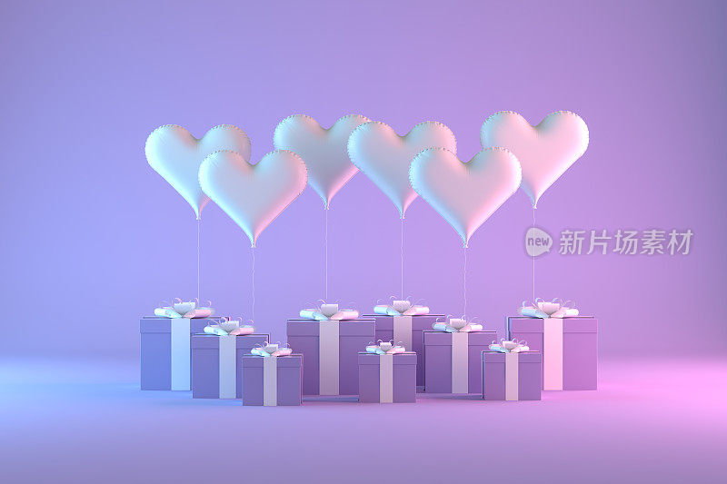 情人节心形气球和礼品盒霓虹灯
