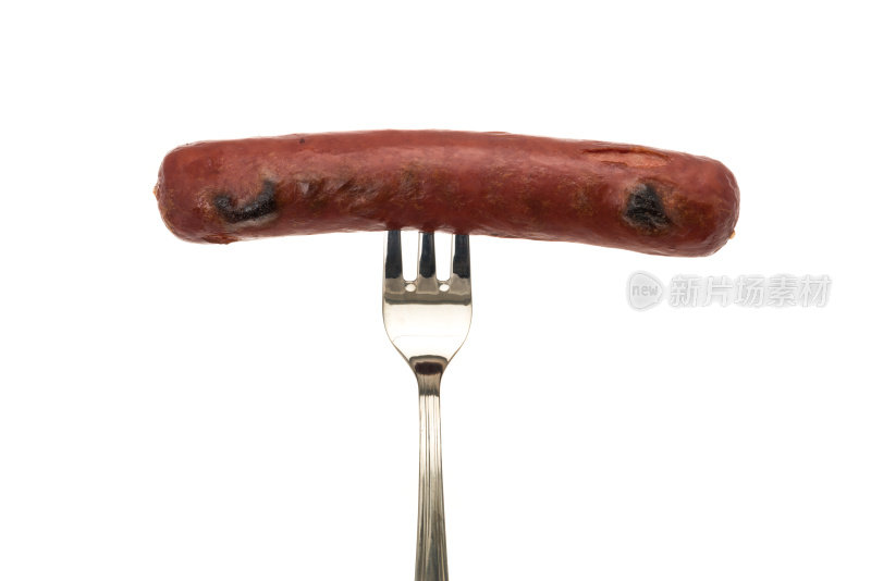 叉子上的热狗香肠