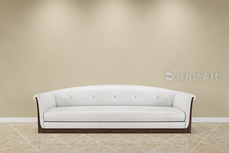 白色沙发前米色墙