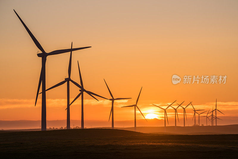 大型风力涡轮机在日出在加利福尼亚