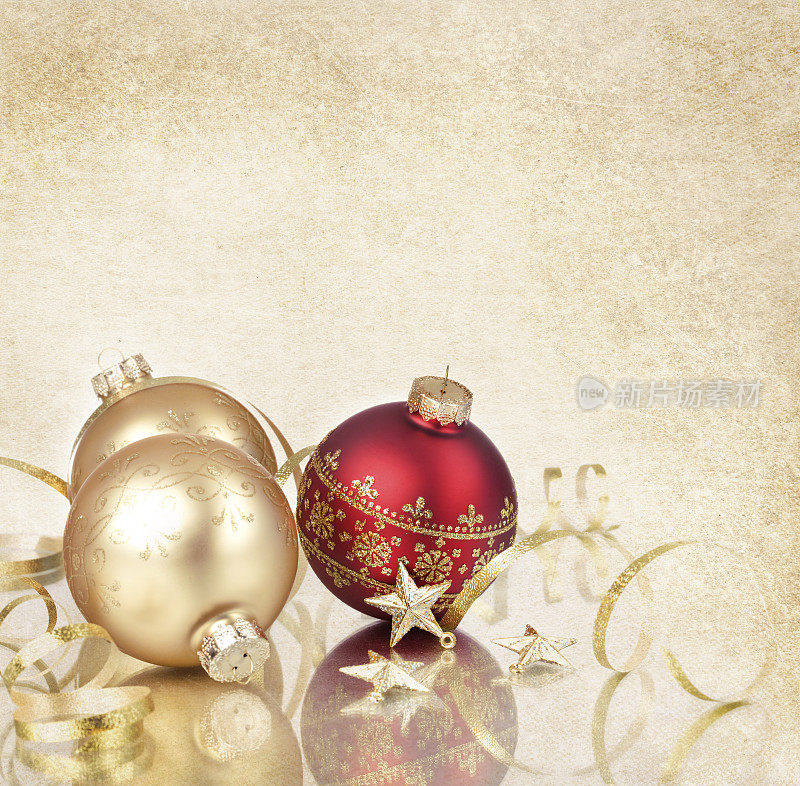 圣诞装饰品红色和金色的星星纹理Grunge背景