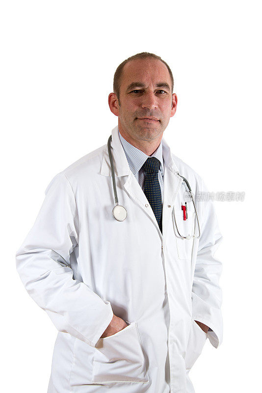 医生穿白色听诊器和外套隔离