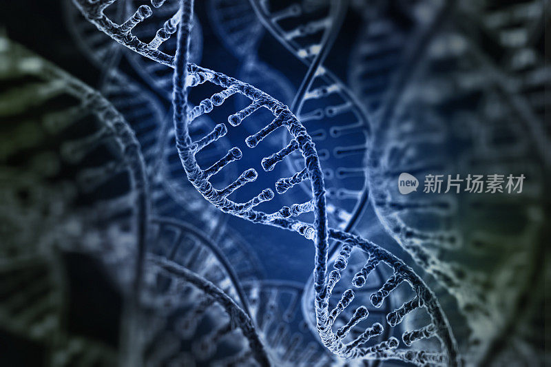 黑色背景上的螺旋状DNA链