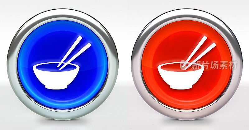 碗和筷子图标按钮与金属边缘