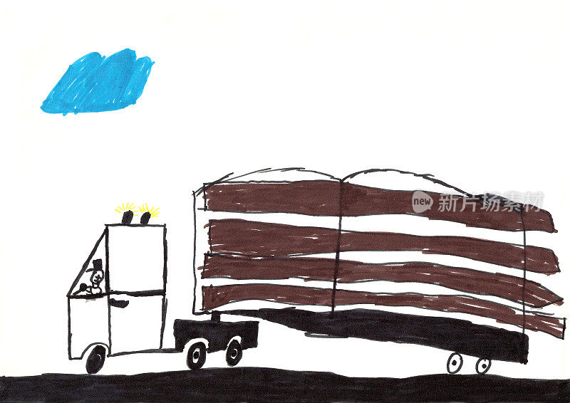 儿童用毛毡笔画半卡车
