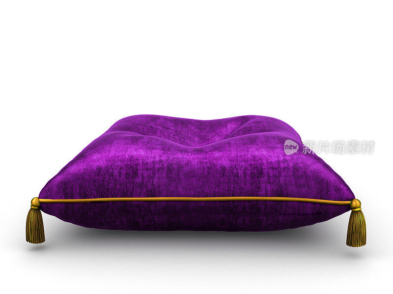 白色背景的皇家紫色天鹅绒枕头