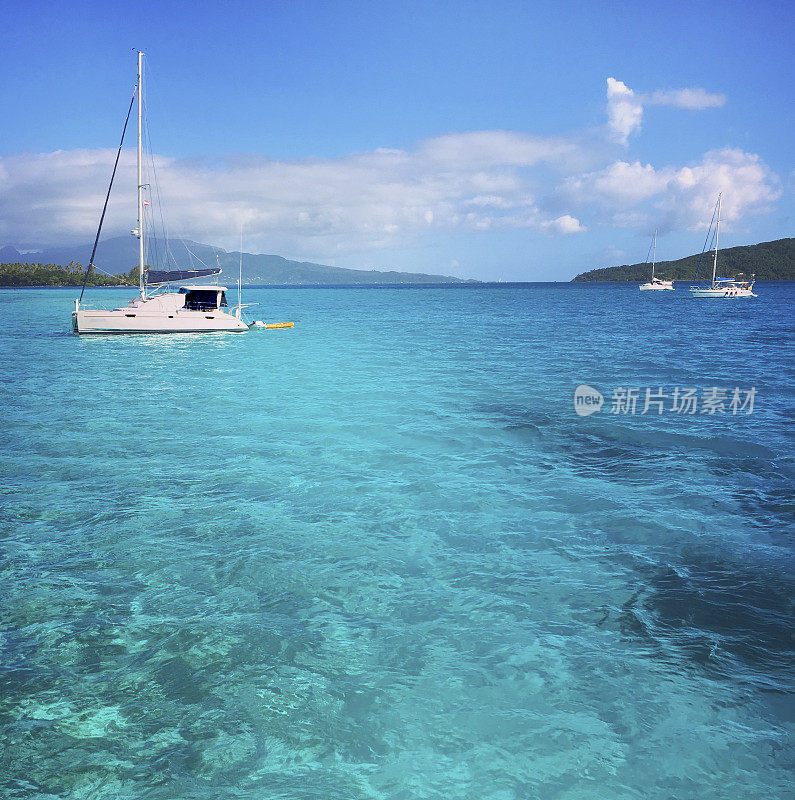 碧绿的海水里的小船