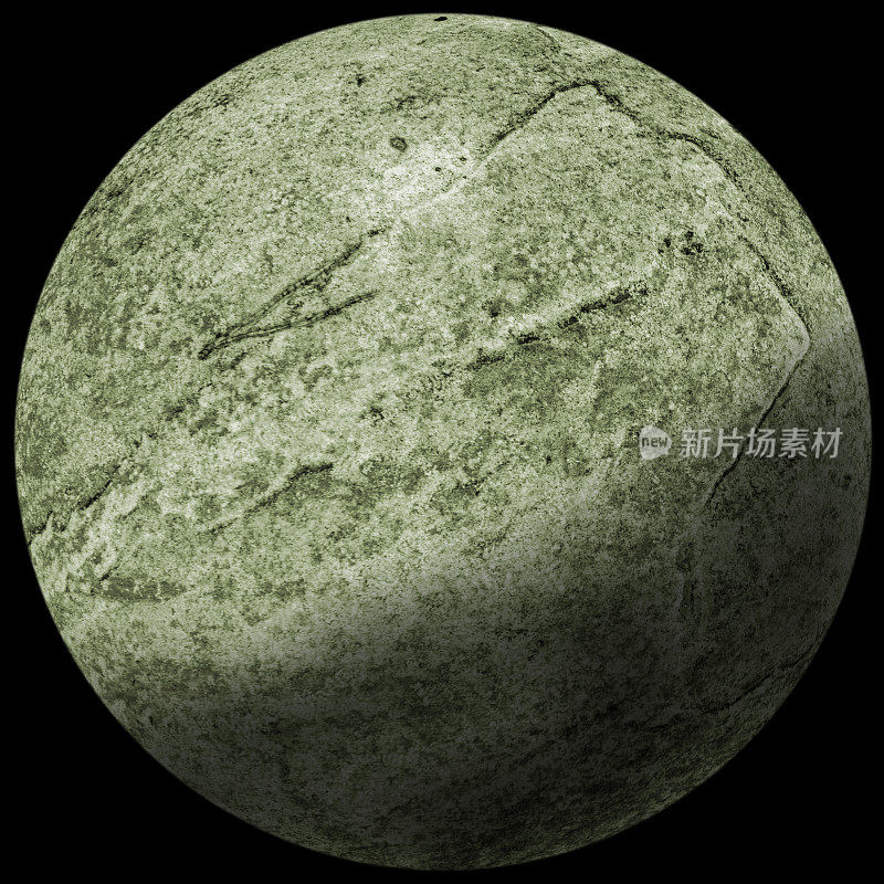数字生成图像的岩石绿色天体行星在黑色的背景