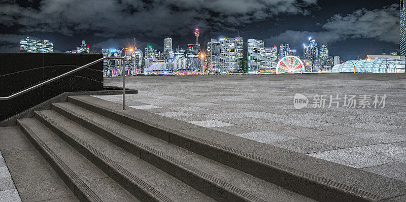 悉尼城市天际线前空荡荡的广场