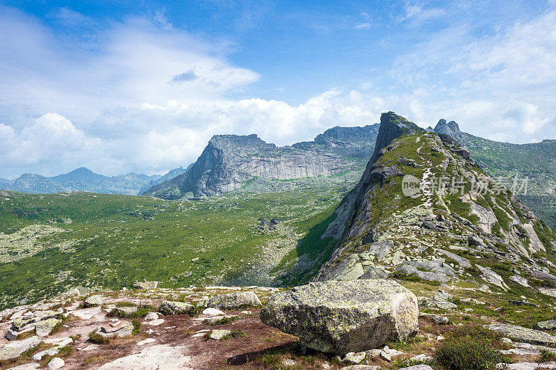 针叶林。西伯利亚。山的风景。