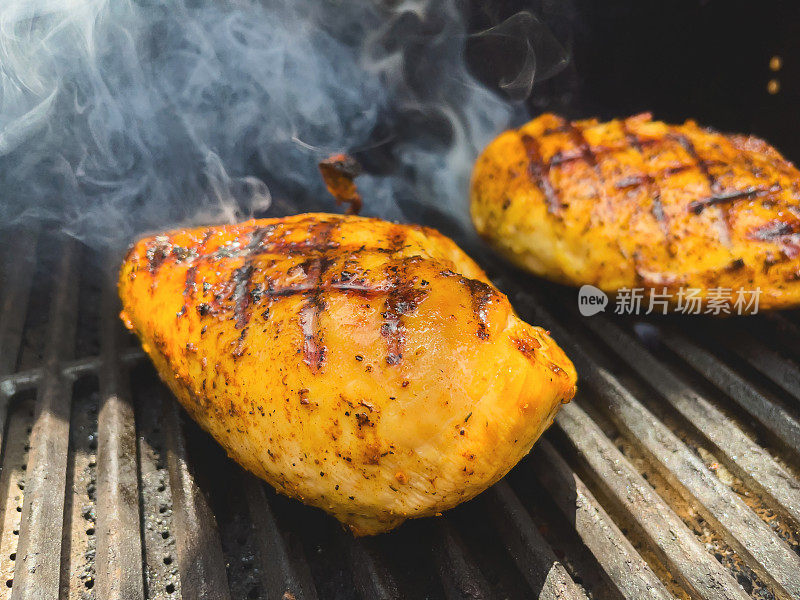 调味烤鸡胸肉户外烧烤食物西科罗拉多烹饪系列照片