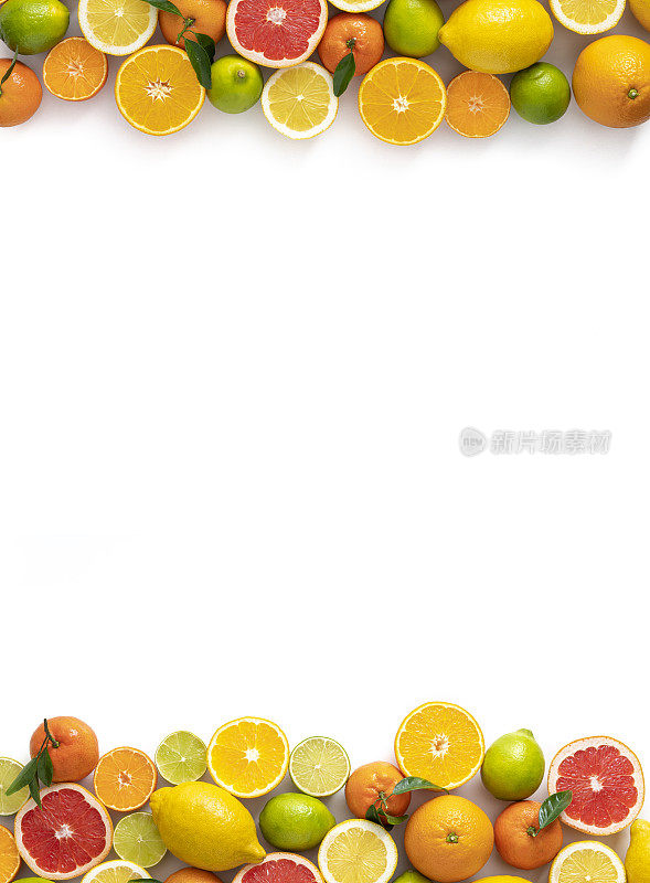 柑橘类水果切，排列橘子，酸橙，柠檬和