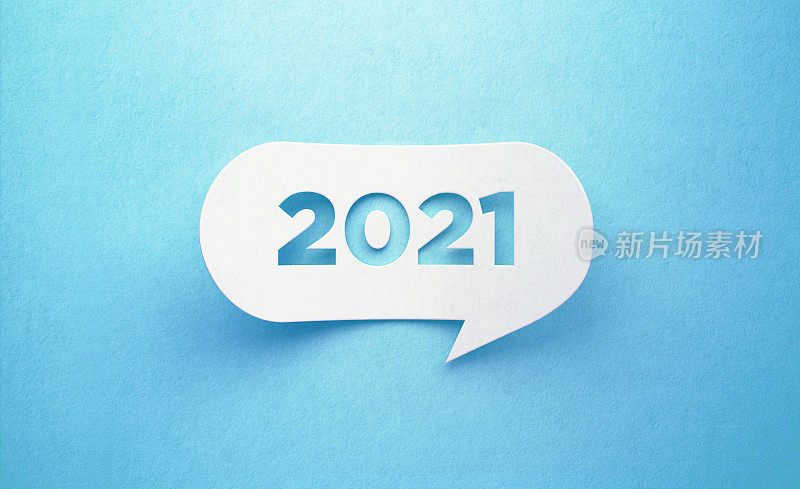 2021写白色聊天泡沫蓝色背景