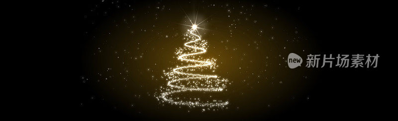 仿空间动态圣诞树为寒冷的冬季新年圣诞佳节装饰庆祝以黑色背景覆盖和豪华的金色，绿色主题以白色闪亮的星星和雪花，雪花闪耀