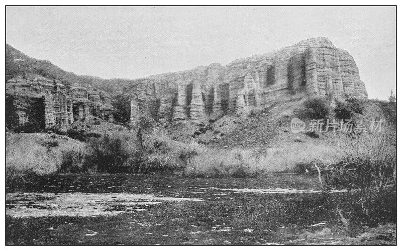 美国的古董黑白照片:泥崖，佛得河，亚利桑那州