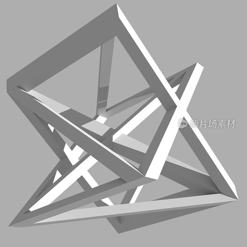 立方体中的几何结构。抽象的建筑设计。抽象的现代雕塑。计算机模型的三维渲染。