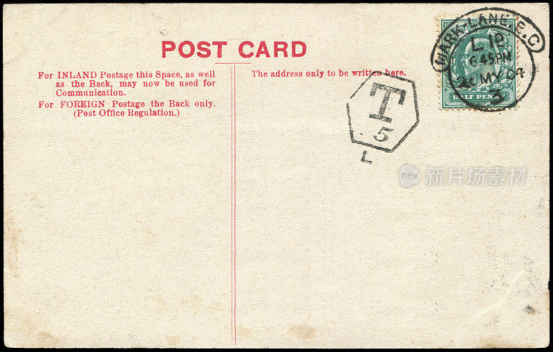 20世纪早期从英国Mark-Lane寄来的老式明信片，对于任何具有历史意义的明信片通信来说都是一个非常好的背景。