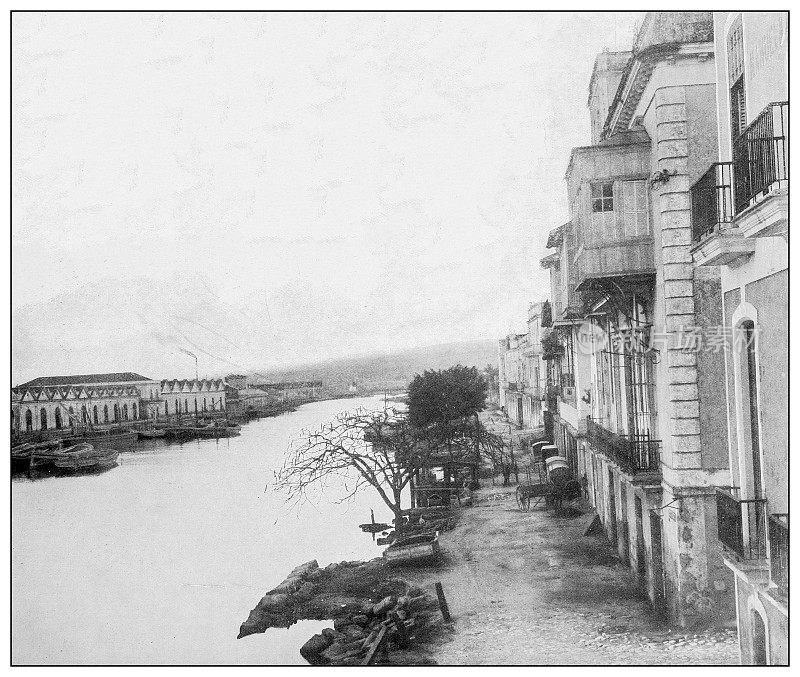古董黑白照片:卡德纳斯海滨，古巴