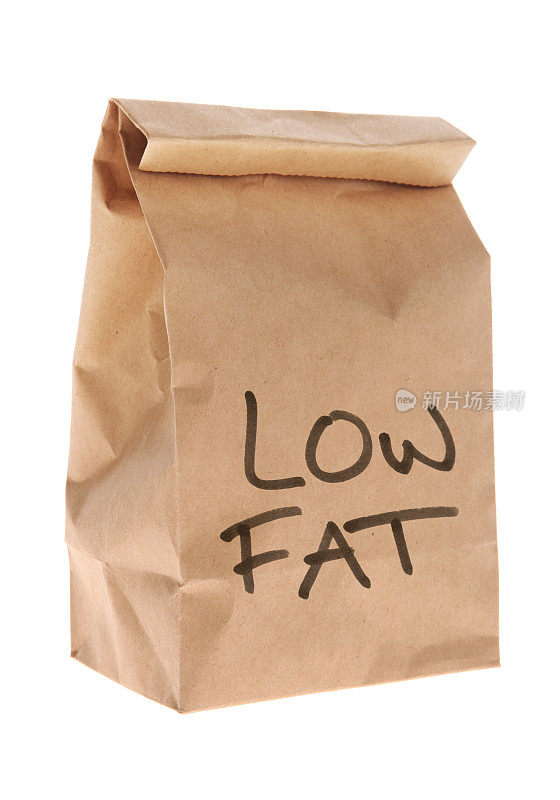 低脂肪-棕色纸午餐袋孤立在白色