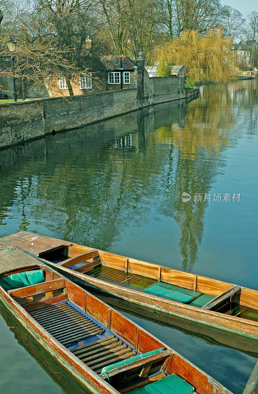 英国剑桥大学对面的康河上的平底船