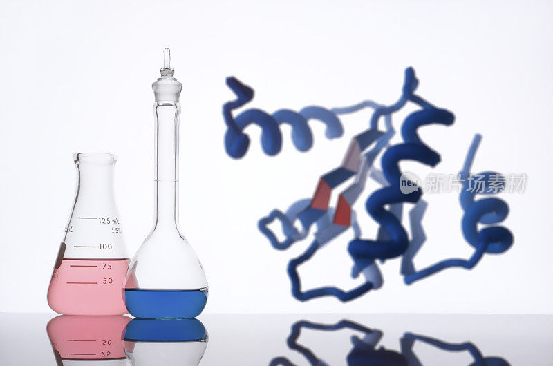 计算机生成分子和化学物质在烧瓶，研究概念