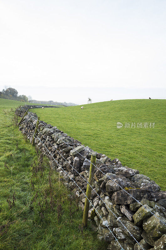 英国湖区:干石墙和带刺铁丝网围栏